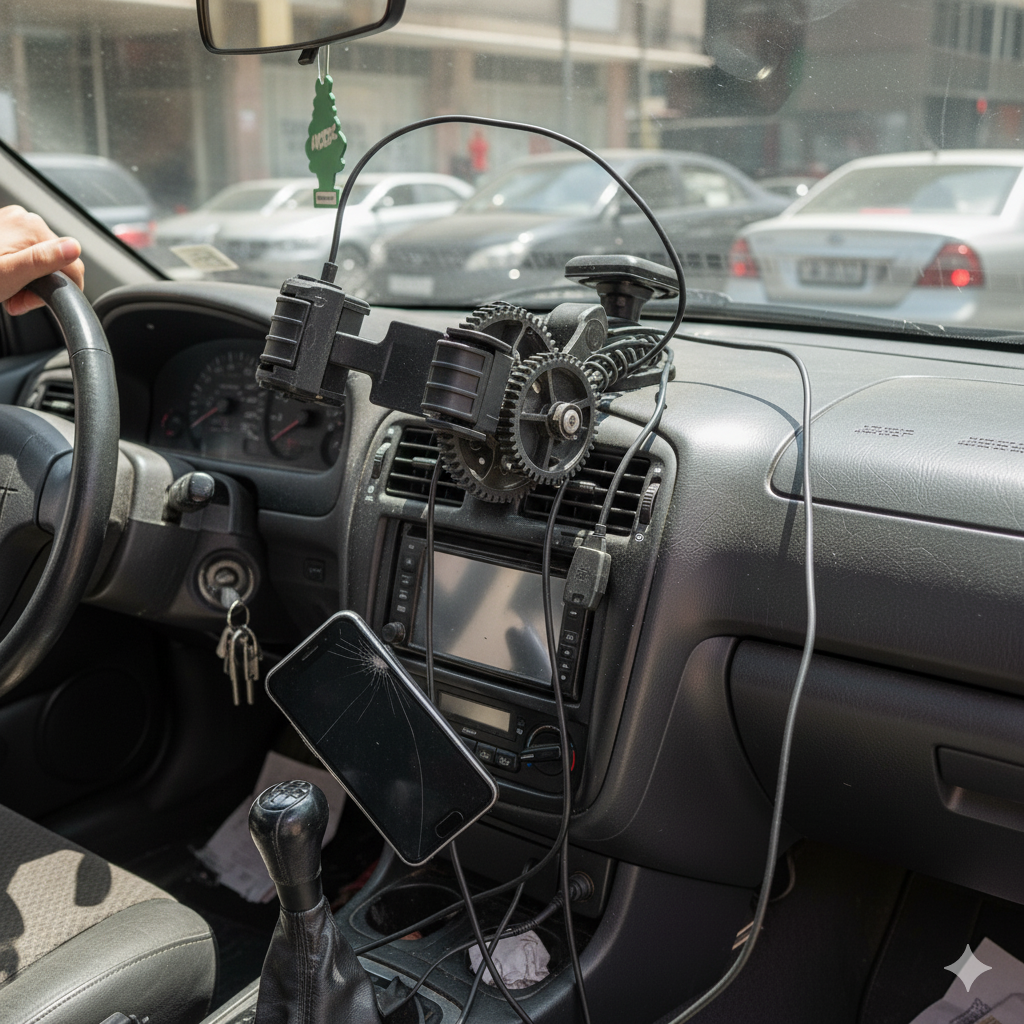 Telefono che cade dal supporto in auto